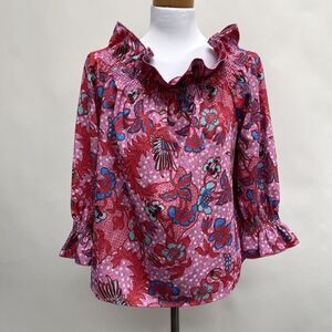 Tuckernuck Women's Marguerite Off Shoulder Top Large Pink Bell Sleeves Floral